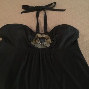Black Halter Top with Jeweled Centerpiece